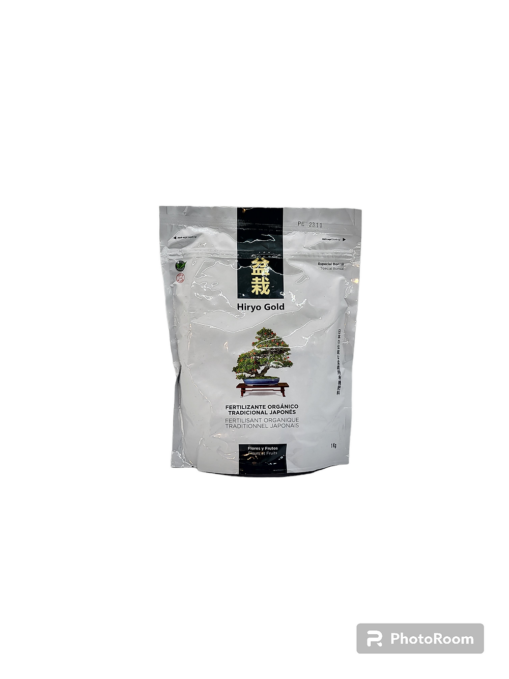 Sac d’engrais organique HIRYO-GOLD Fleurs et Fruits 4-6-8, riche en phosphore et potassium, favorise floraison et fructification des bonsaïs.