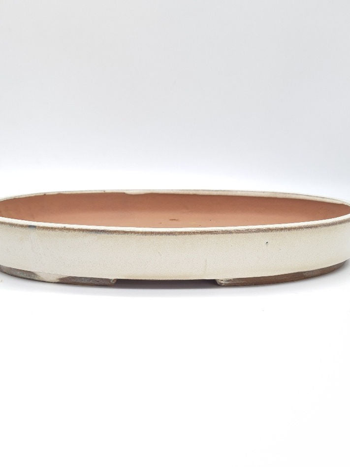 Pot ovale émaillé beige pour bonsaï