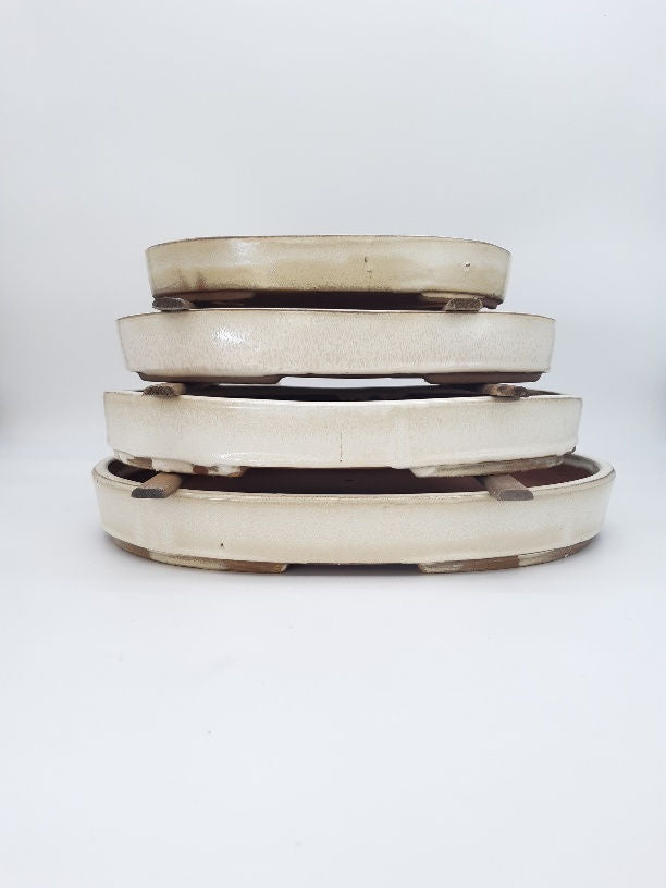 Pot ovale émaillé beige pour bonsaï