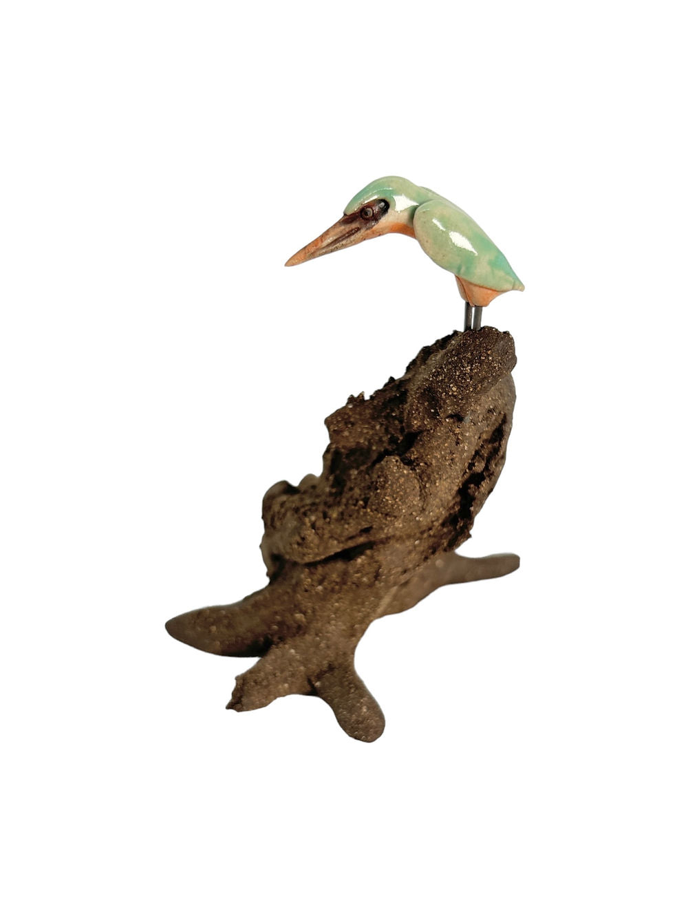Figurine miniature bonsaï oiseau gris ou turquoise 6cm faite main Lotus Bonsaï Studio