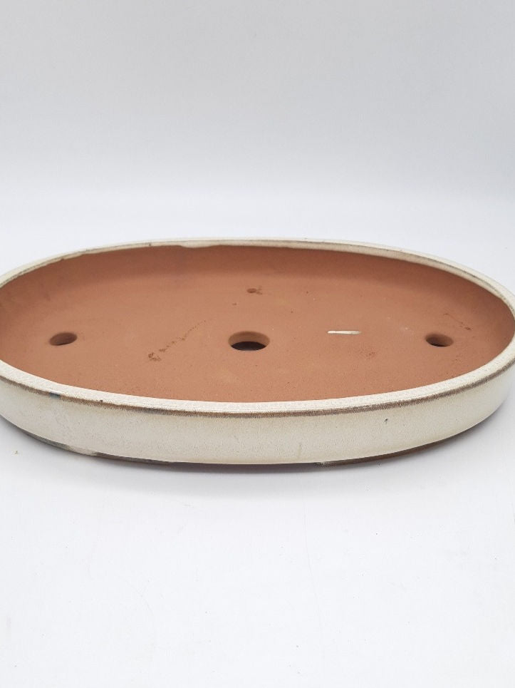Pot ovale émaillé beige pour bonsaï