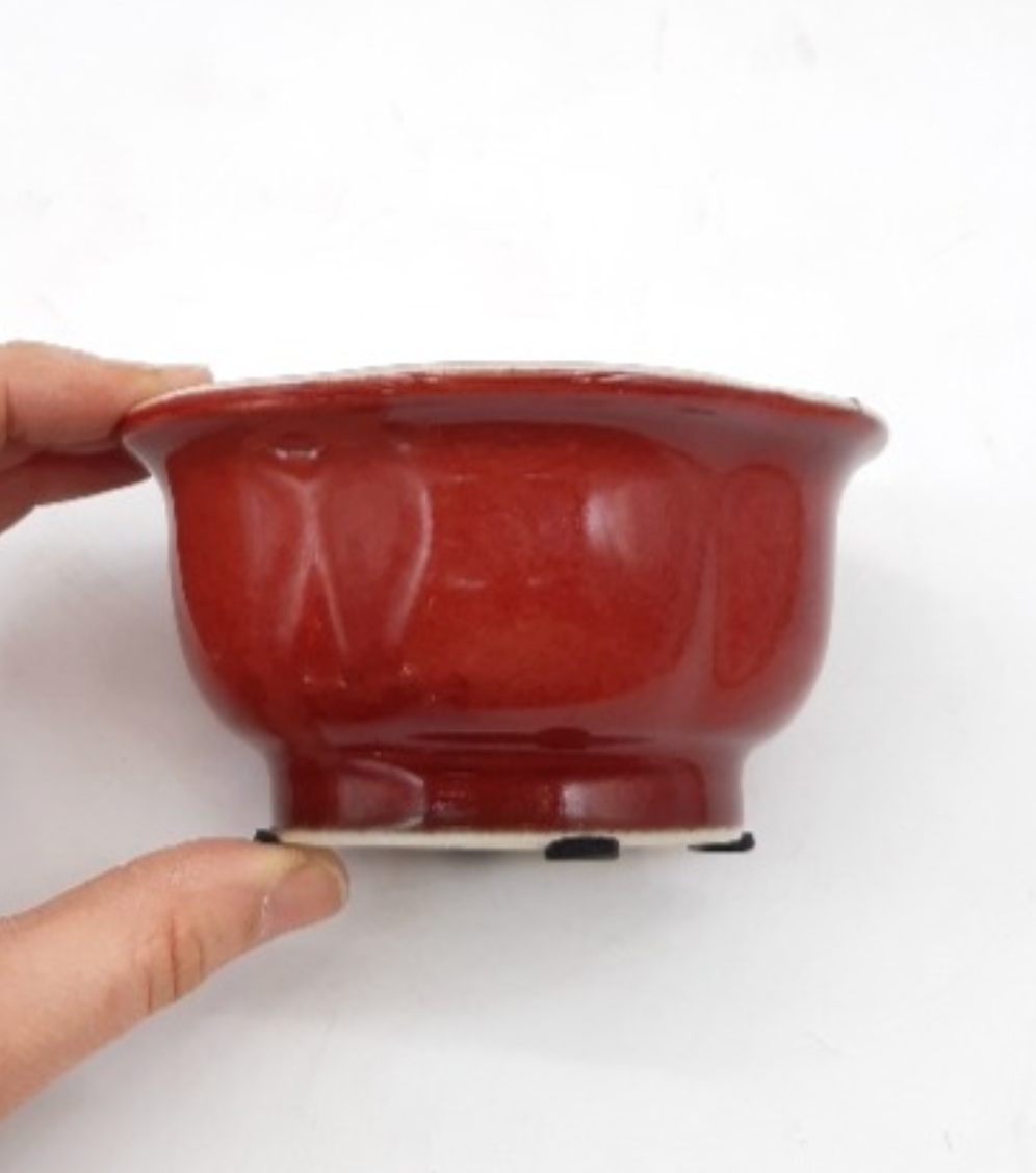 Petit pot pour bonsaï émaillé -Rouge