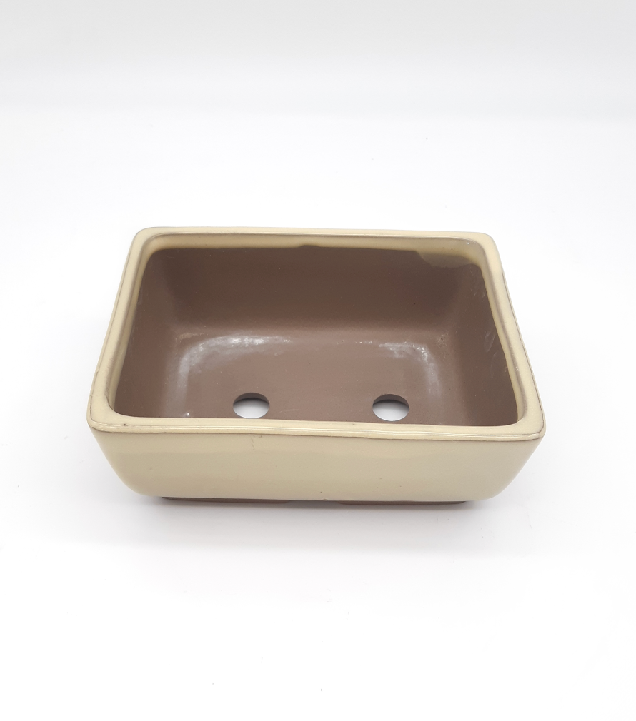 Pot rectangulaire émaillé beige