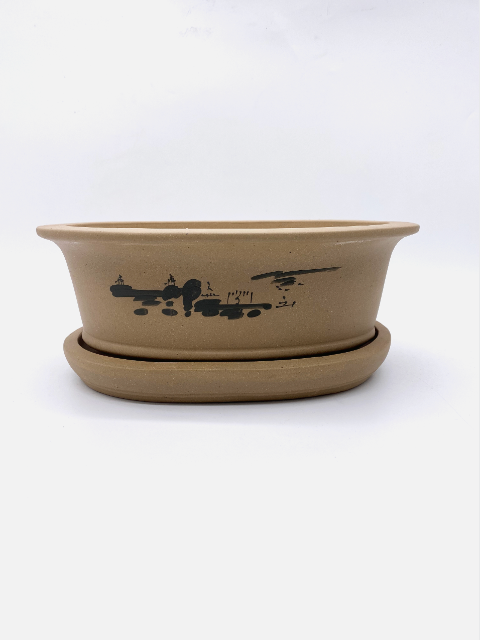 Pot bonsaï ovale non émaillé avec soucoupe