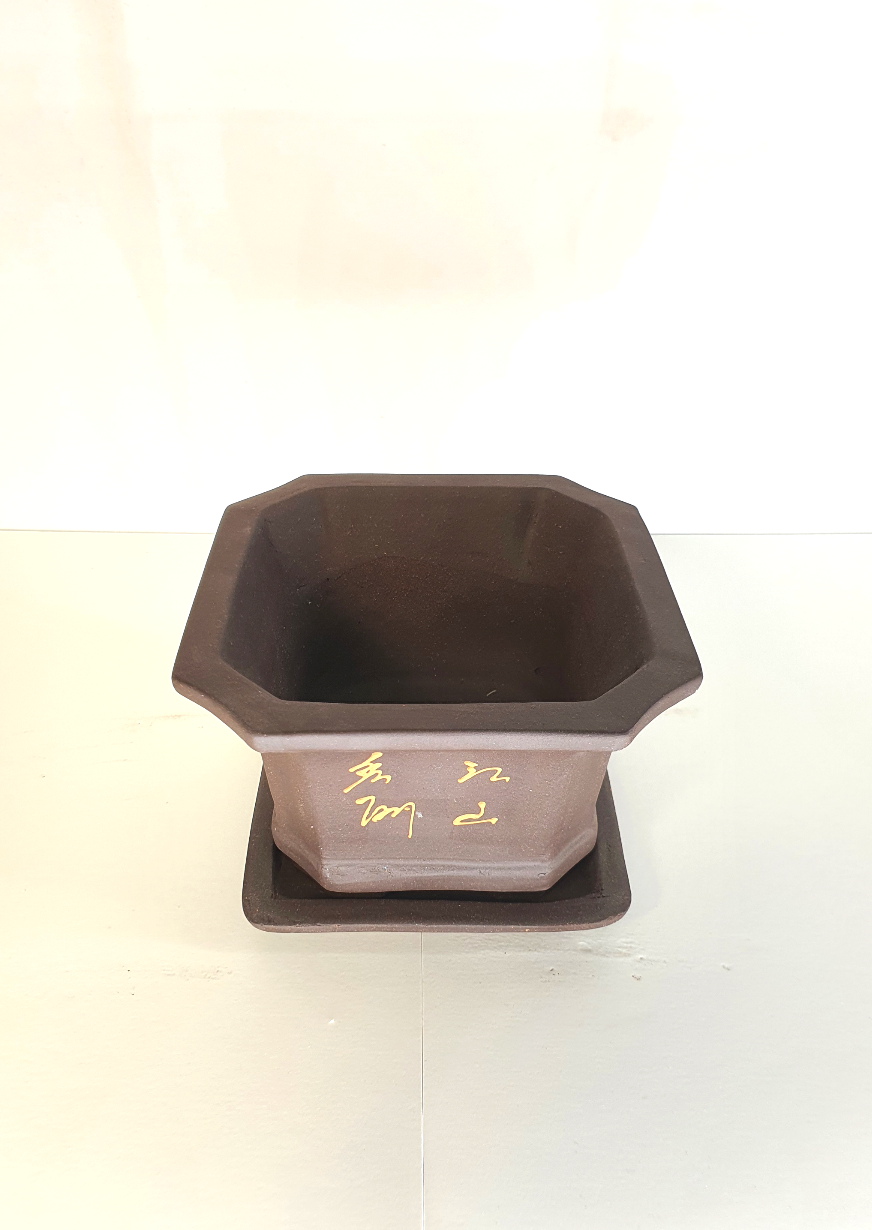 Pot non émaillé décoré avec soucoupe