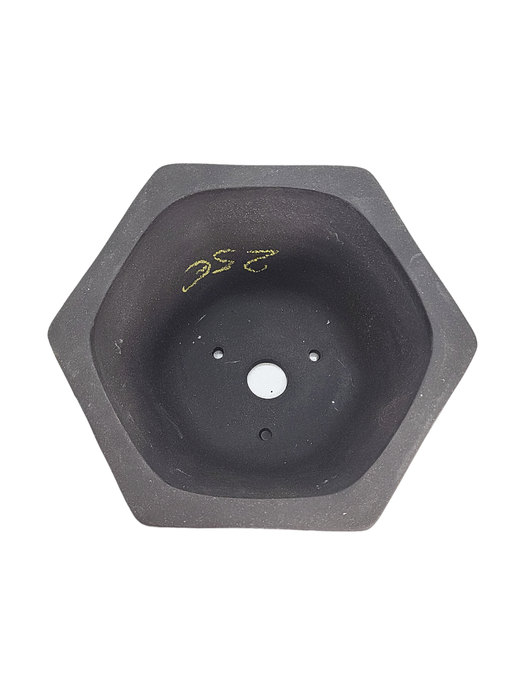 Pot hexagonal non émaillé décoré avec soucoupe