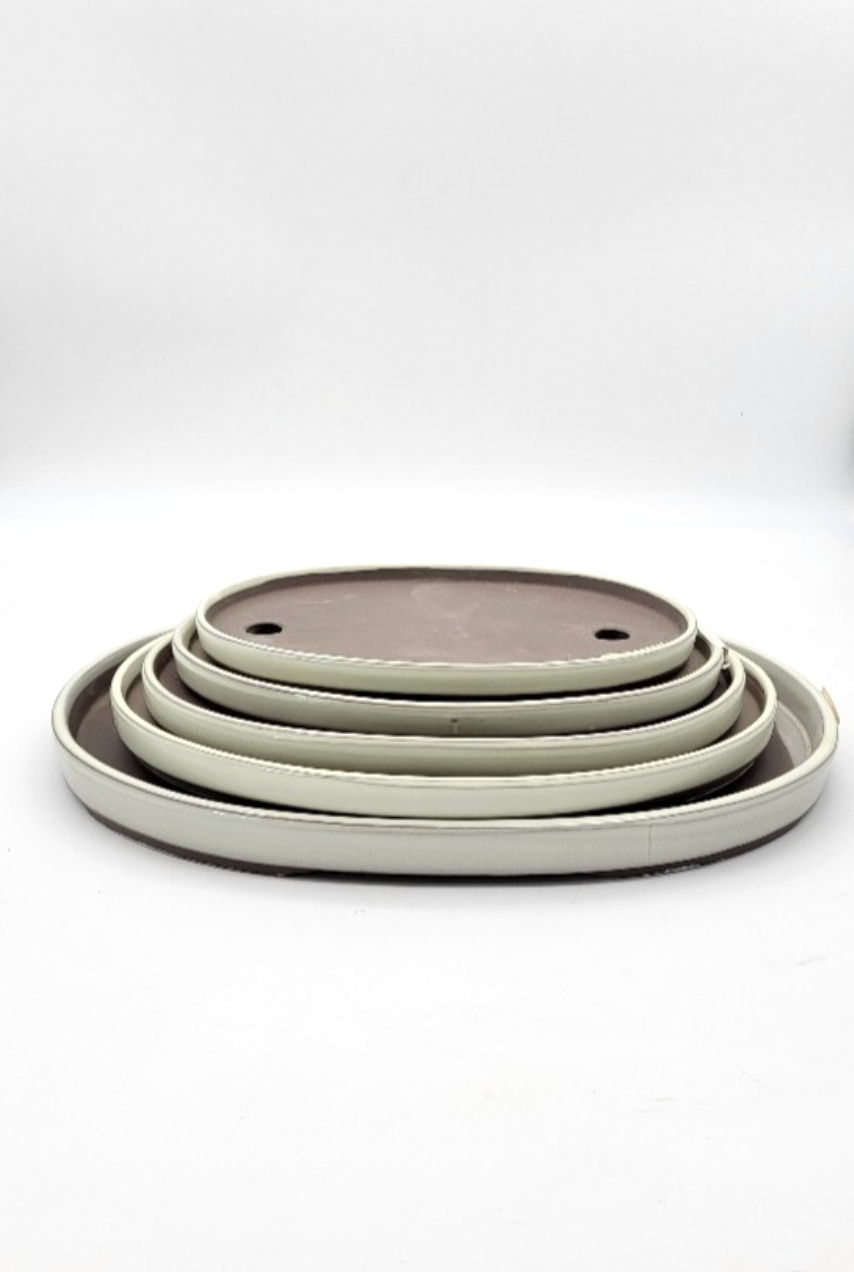 Pot ovale plat pour forêt de bonsaï émaillé - Beige