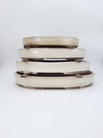 Pot ovale émaillé beige pour bonsaï