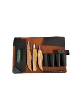 Kit 3 couteaux à bois dans étui en cuir - Beavercraft®