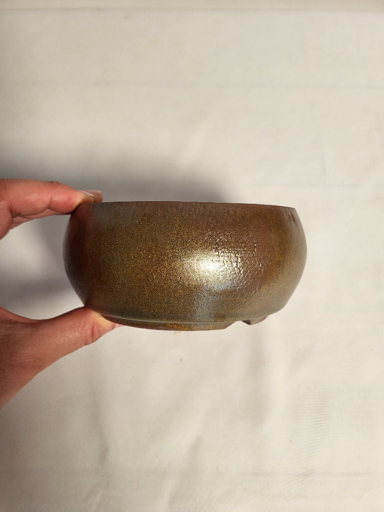 Céramique artisanale ronde 12x5cm en grès non gélif, pièce unique JF Bonsaï Édition