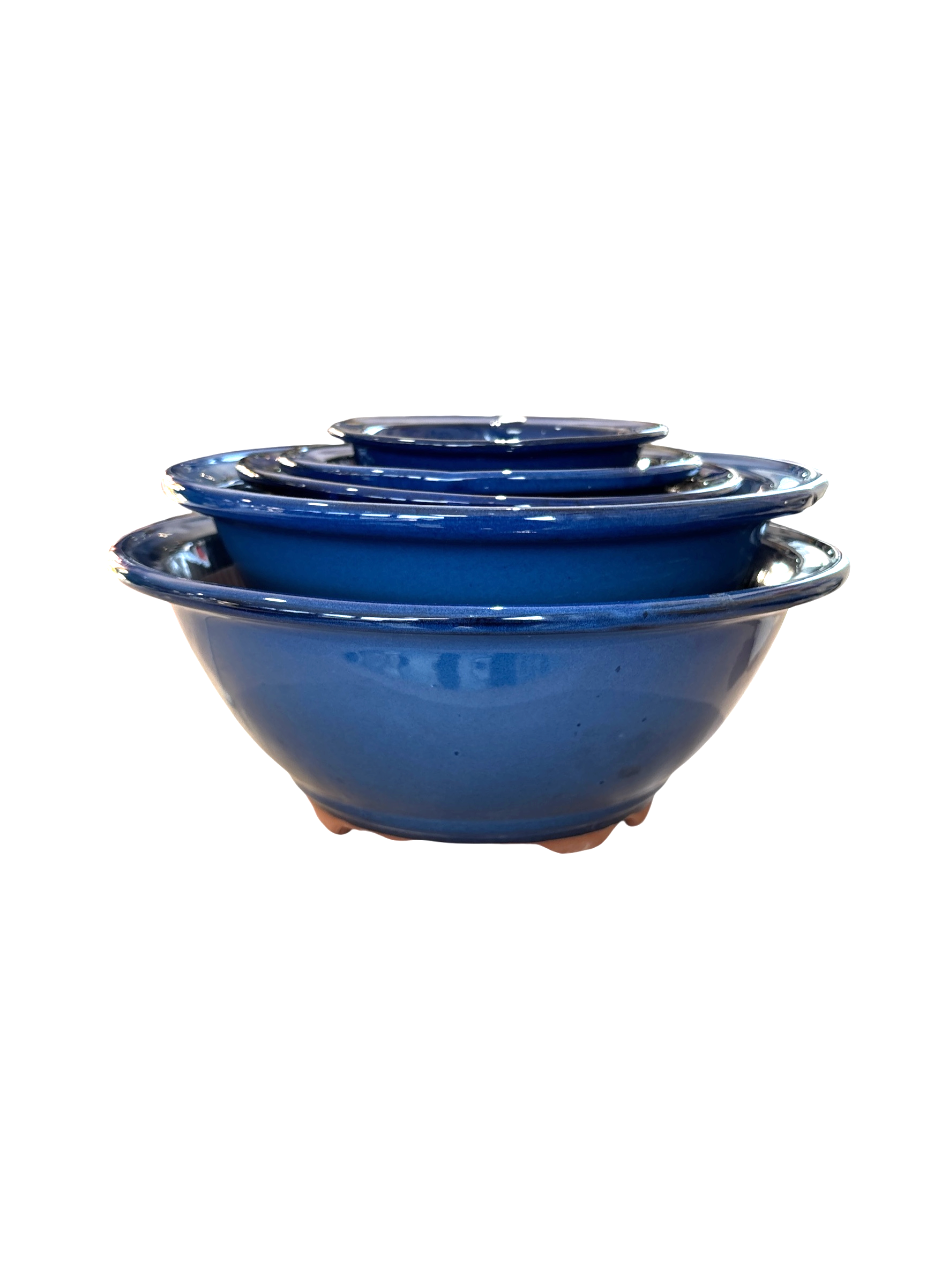 Pot rond profond émaillé japonais - Bleu de Chine