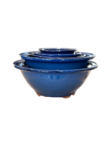 Pot rond profond émaillé japonais - Bleu de Chine