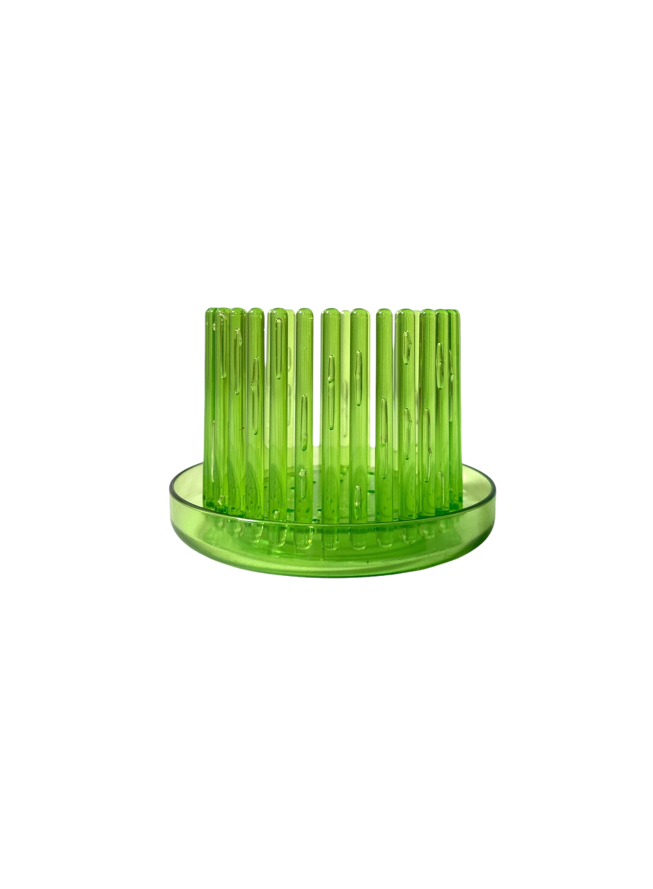 Base cercle transparent vert avec épingles verticales en verre vert, produit Pot orchidées Orchitop® - Taille M.