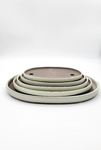 Pot ovale plat pour forêt de bonsaï émaillé - Beige
