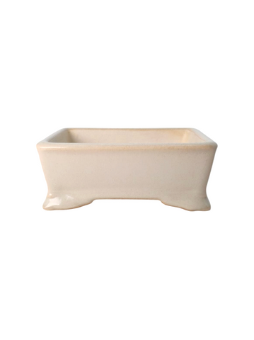 Pot rectangle à bonsaï émaillé beige
