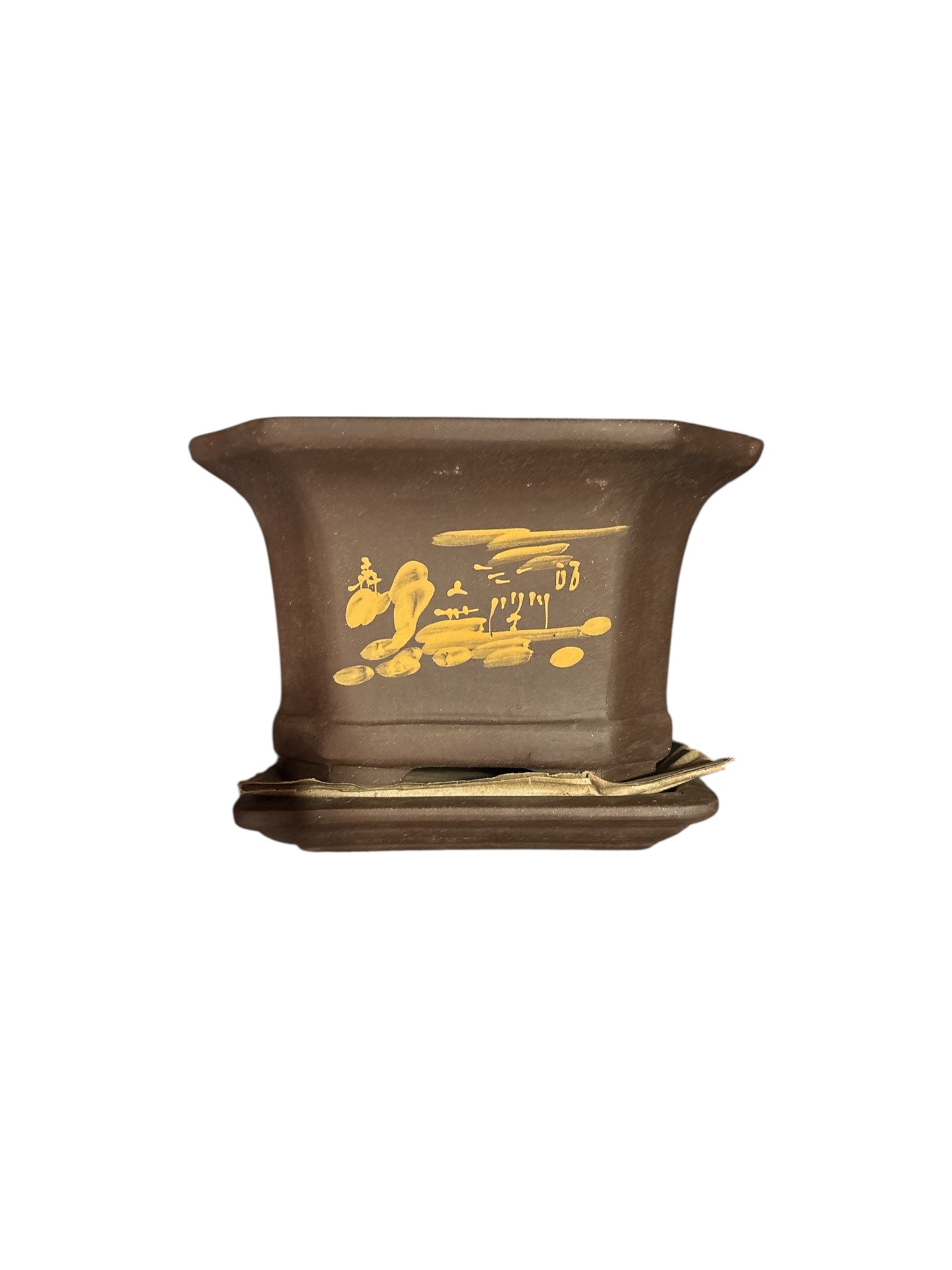 Pot non émaillé décoré avec soucoupe