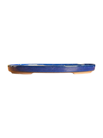 Pot ovale plat pour forêt de bonsaï émaillé - Bleu de Chine