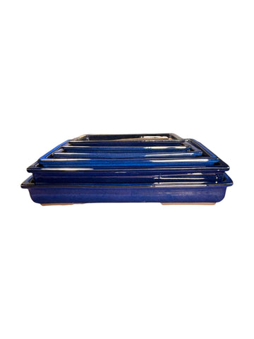 Pot rectangulaire bonsaï émaillé - Bleu de Chine