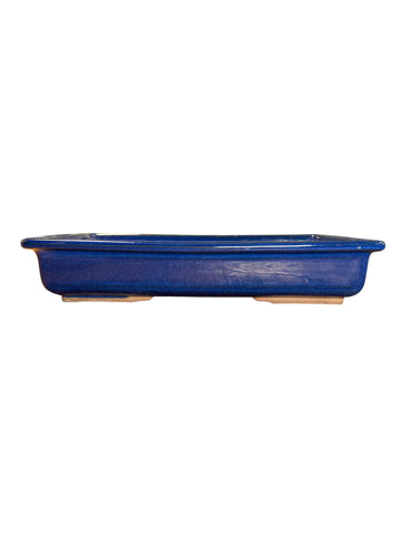 Pot rectangulaire bonsaï émaillé - Bleu de Chine