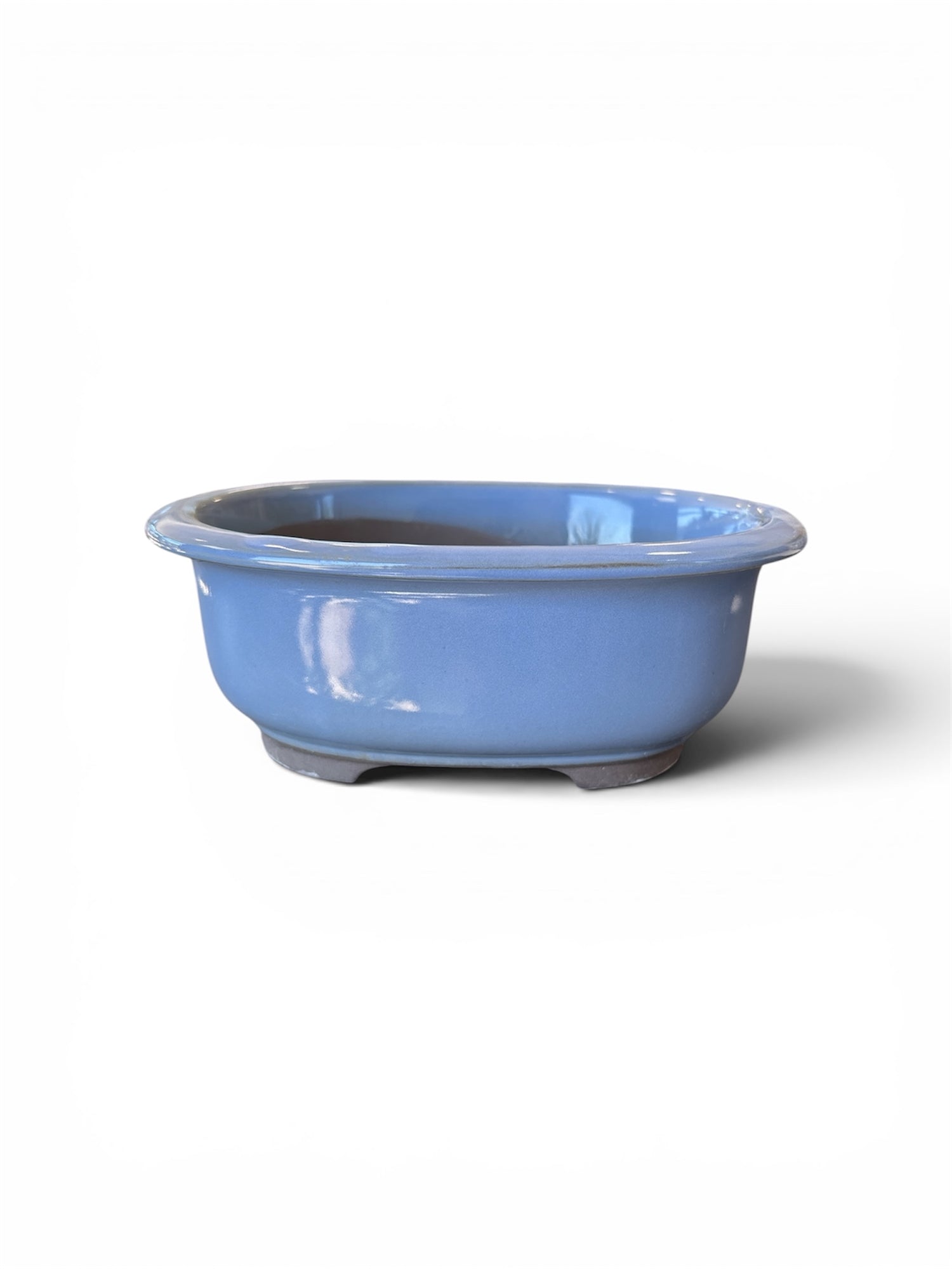 Pot ovale pour bonsaï émaillé - Bleu lavande