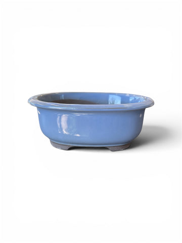 Pot ovale pour bonsaï émaillé - Bleu lavande