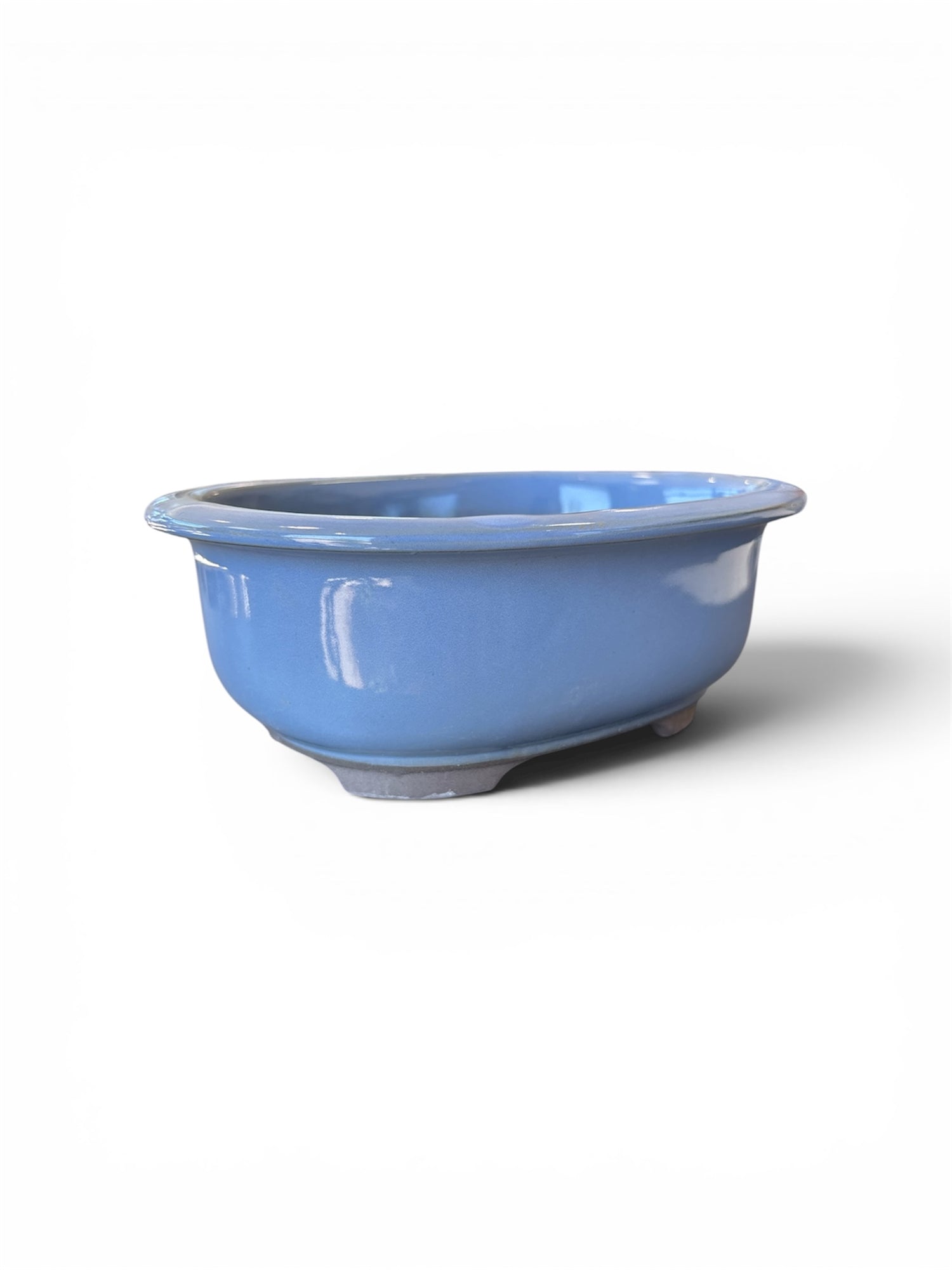 Pot ovale pour bonsaï émaillé - Bleu lavande