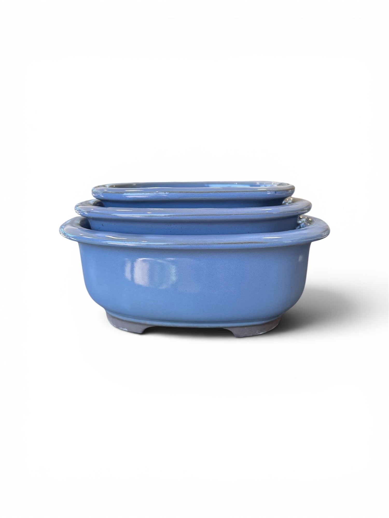 Pot ovale pour bonsaï émaillé - Bleu lavande